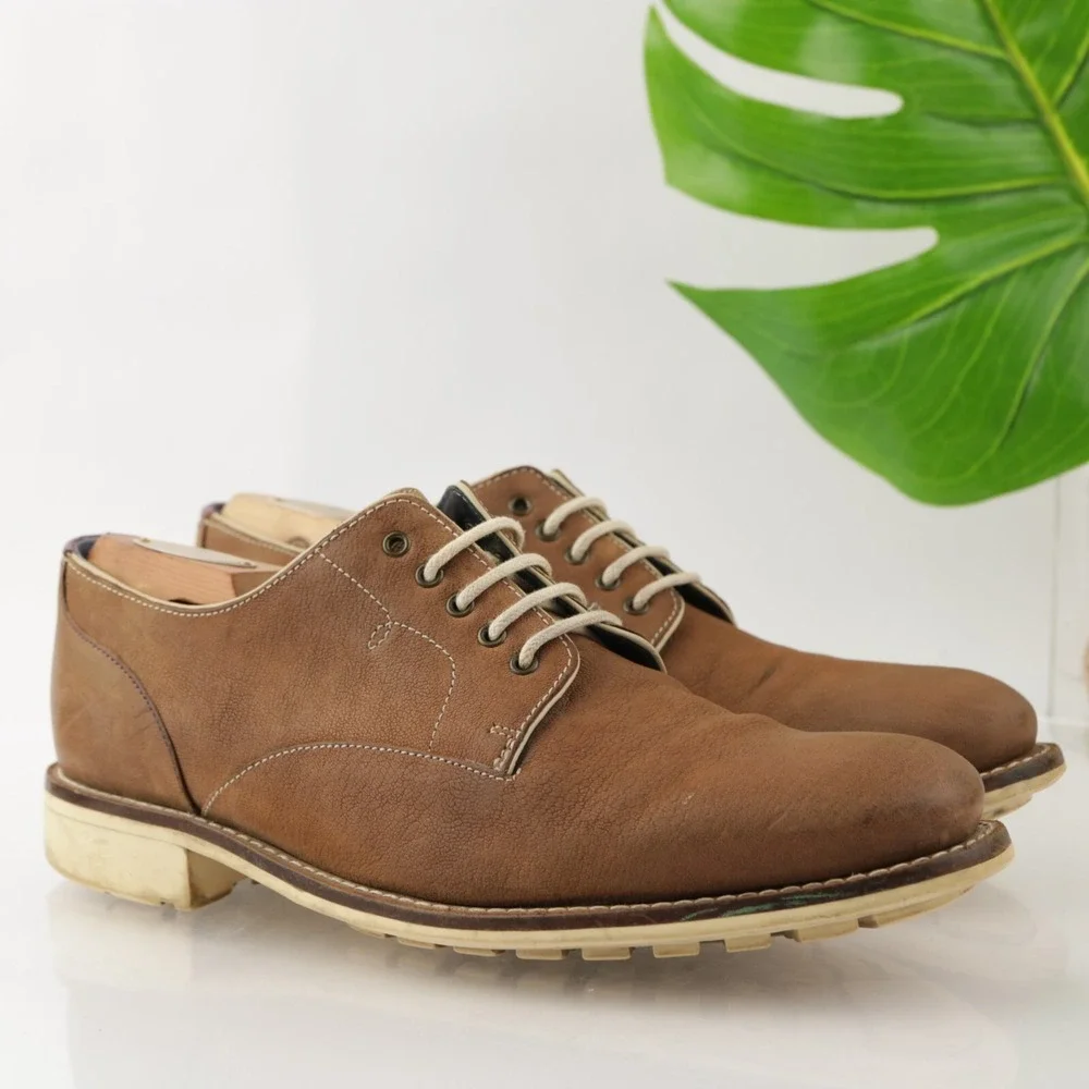 Ted Baker Mens Tich Oxford Size 8 Brown Leather Plain Toe Lug Sole Casual Shoes